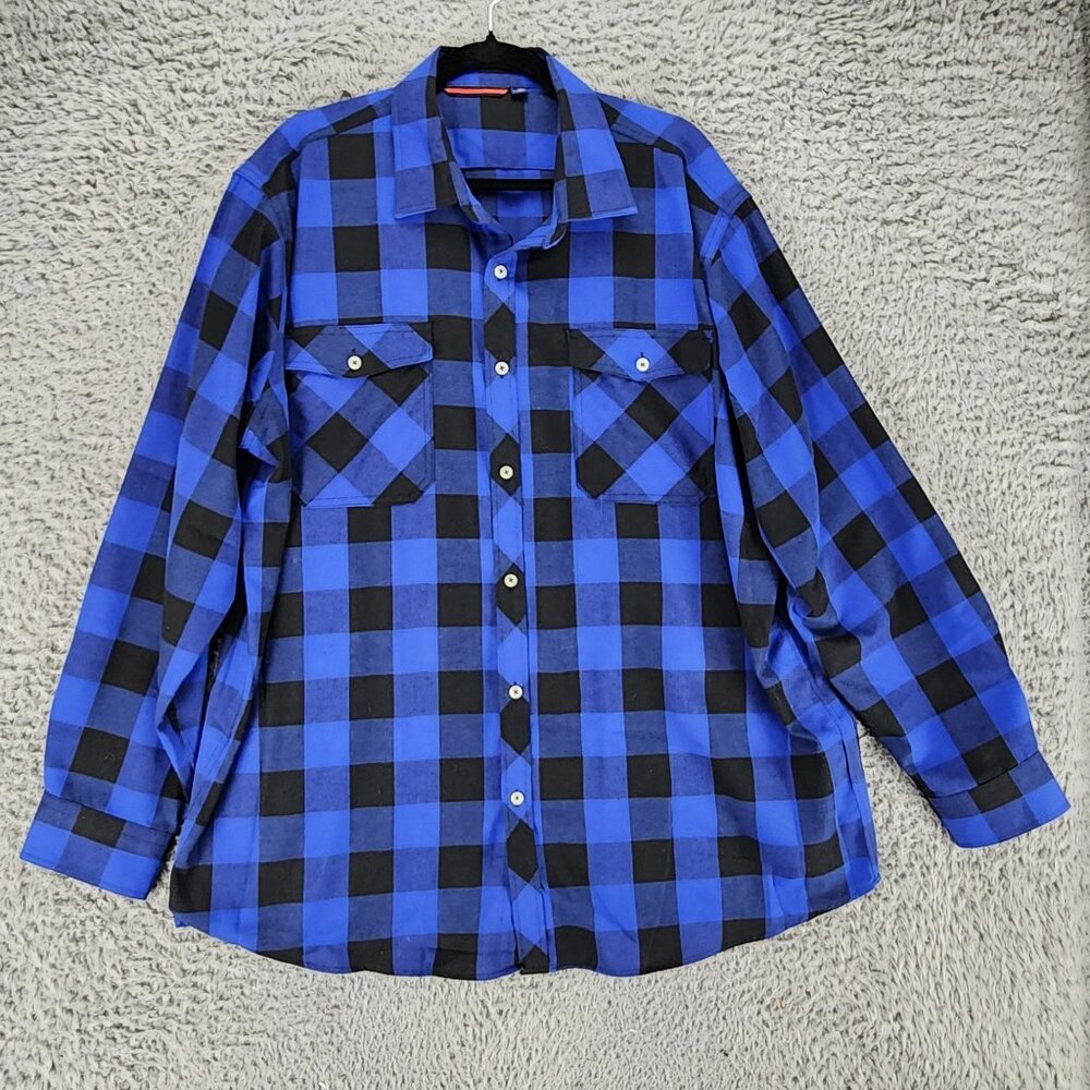 Design in Italy Shirt Mens 2XL Blue Plaid Flannel Long Sleeve Button Up *GUC*